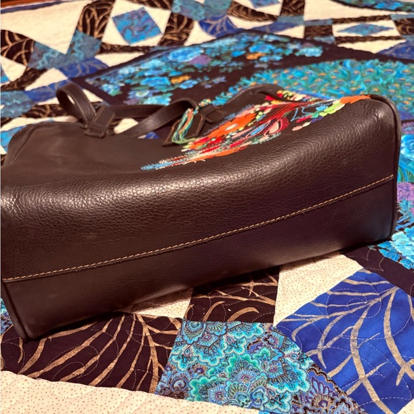 Consuela Retired Black Tote with Peacock Colorful Floral Embroidery - Picture 5 of 7